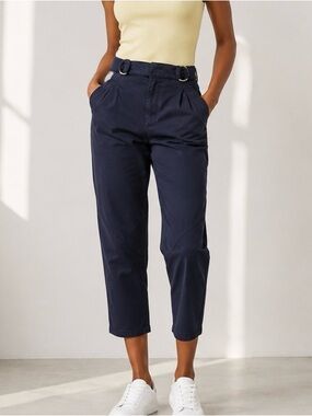 NWT | Navy Blue Cropped Straight-Leg Pants with Belt | Size 2